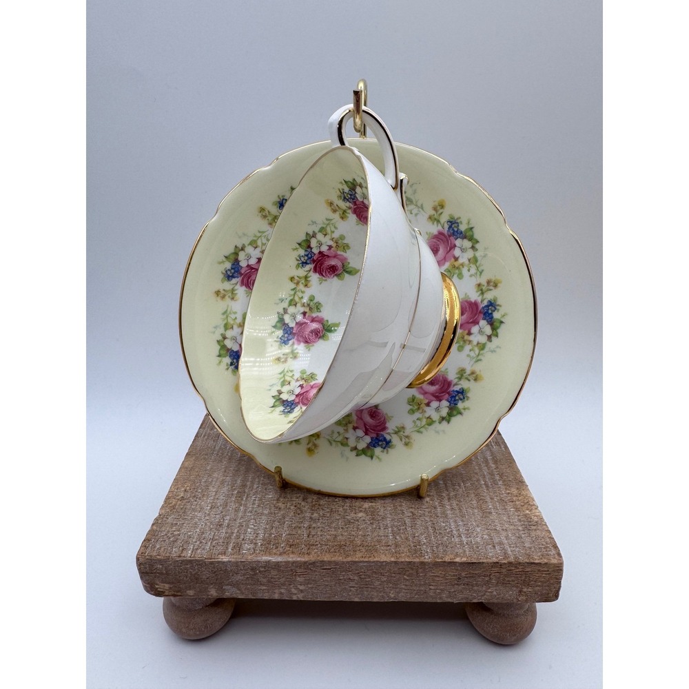 Stanley Fine Bone China Teacup Saucer Set England Pink Rose Floral Gold Gilt